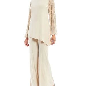 MARINA Champaign Wide Leg pant set with Embellished Sleeves